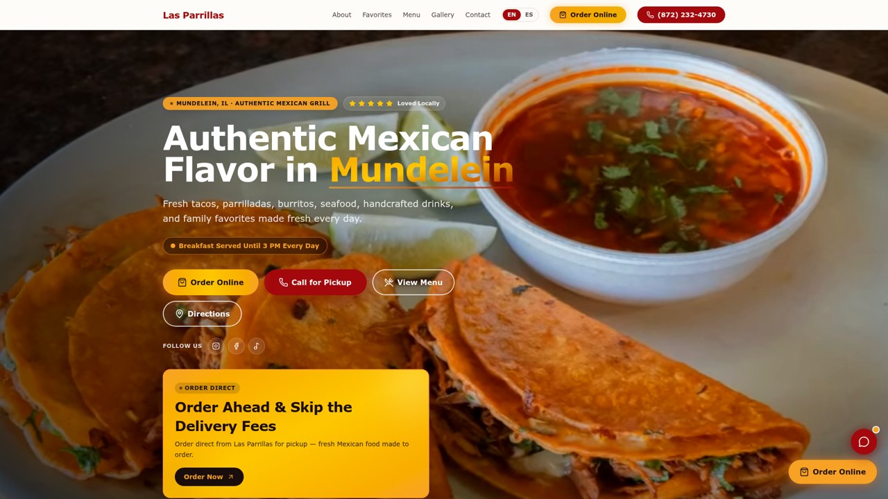 Las Parrillas restaurant website homepage